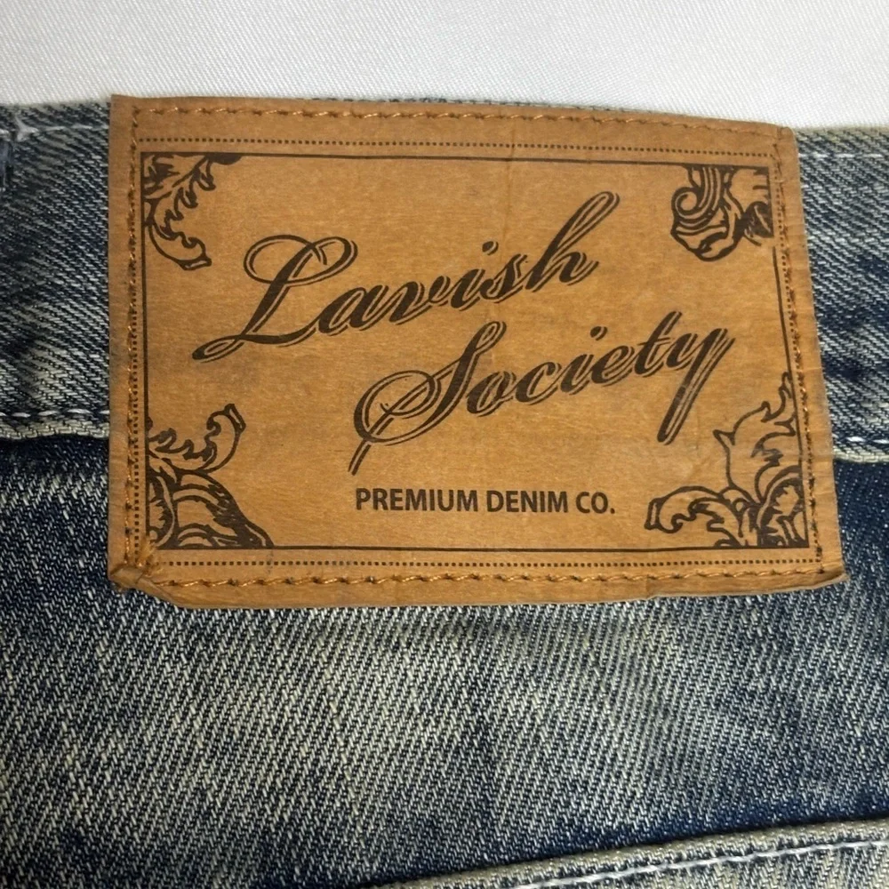 Lavish Society Denim Distressed & Zip Patchwork Denim Short SZ 32